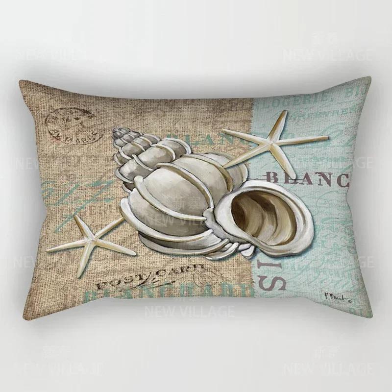 Home Decor Seashells & Starfish Beach-Themed Pillow Covers Pattern Cushion Cover Suitable for Sofa Bedroom Car Pillow Cover