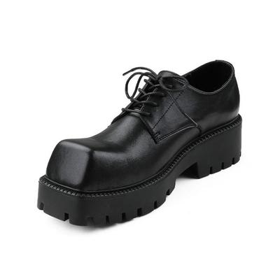 Sapatos Derby Masculinos da Moda com Sola Grossa - Primavera/Outono Bico Quadrado Couro de Vaca Plataforma para Aumento de Altura
