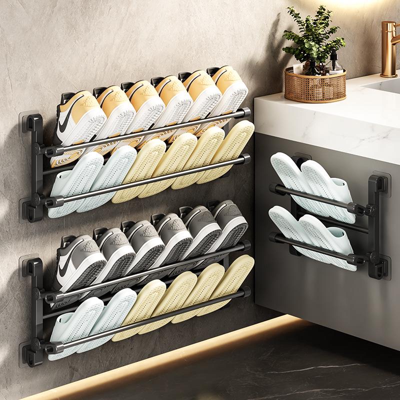 Foldable Over-the-Door Shoe Rack: Wall-Mounted Hanging Storage for Slippers and Shoes