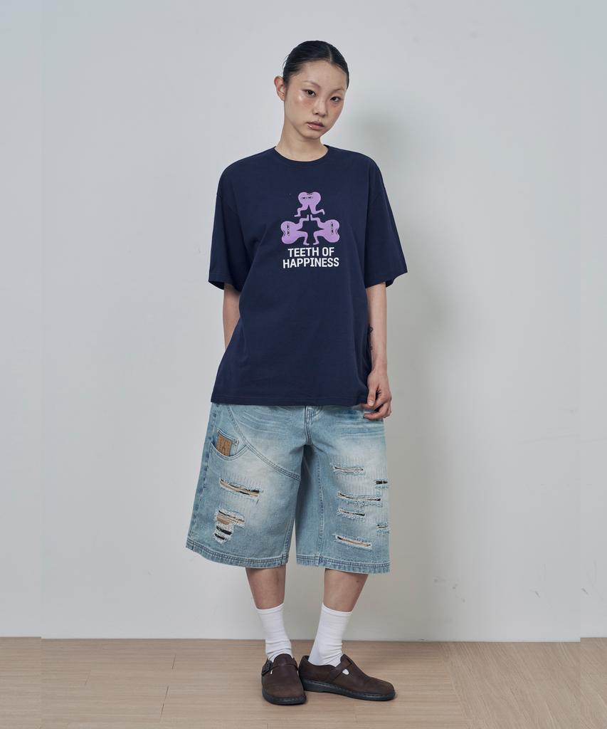 Lujeoseukeulleob Distressed Patch Bermuda Denim Pants Light Blue