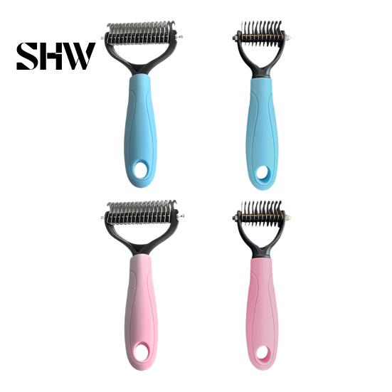 Professional Pet Grooming Comb Double-Sided Detangling Rake, Dog Undercoat Rake with Rounded Blades, Double Sided Tool Shedding Brush for Long