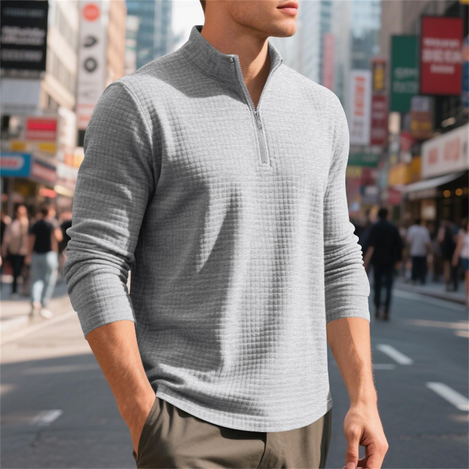 

Мужской свободный и повседневный топ с длинными рукавами и молнией до четверти XL