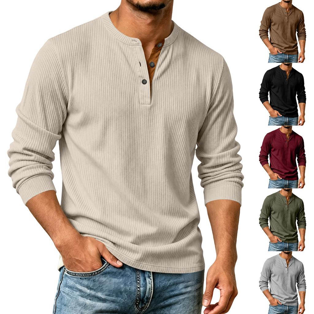 Camisa de Pana de Manga Larga para Hombre Color Casual con Botones para Otoño