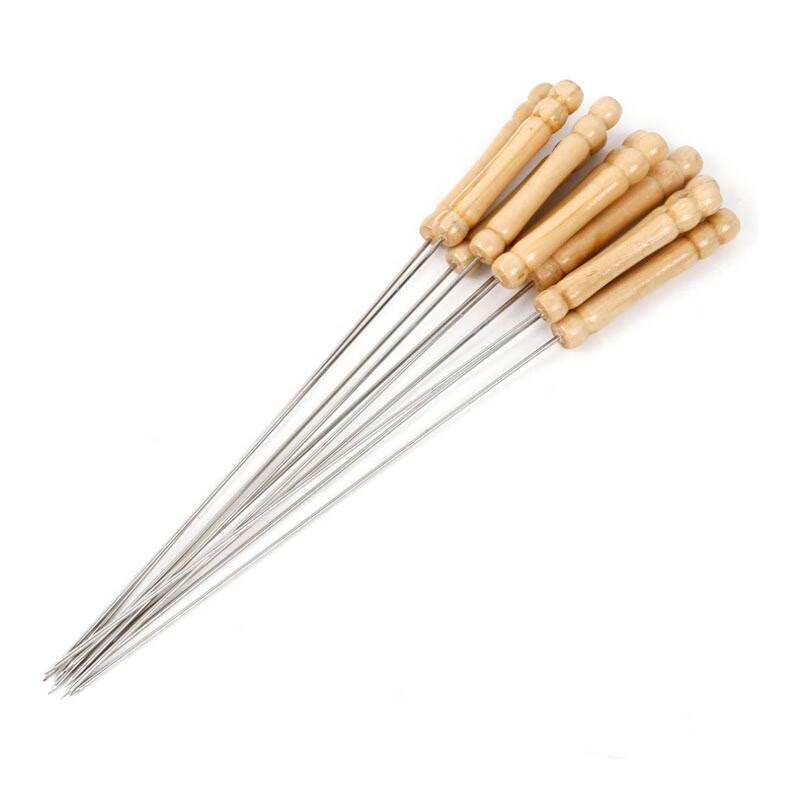 ZISIZ Wooden Handle BBQ Round Skewers