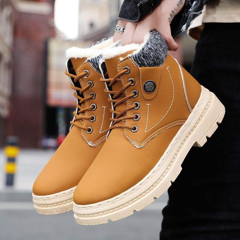 Snow Boots Men's Winter Warm Velvet Northeast Thickened Martin Boots Trendy Versatile High-top British Style Tooling Boots Cotton Shoes