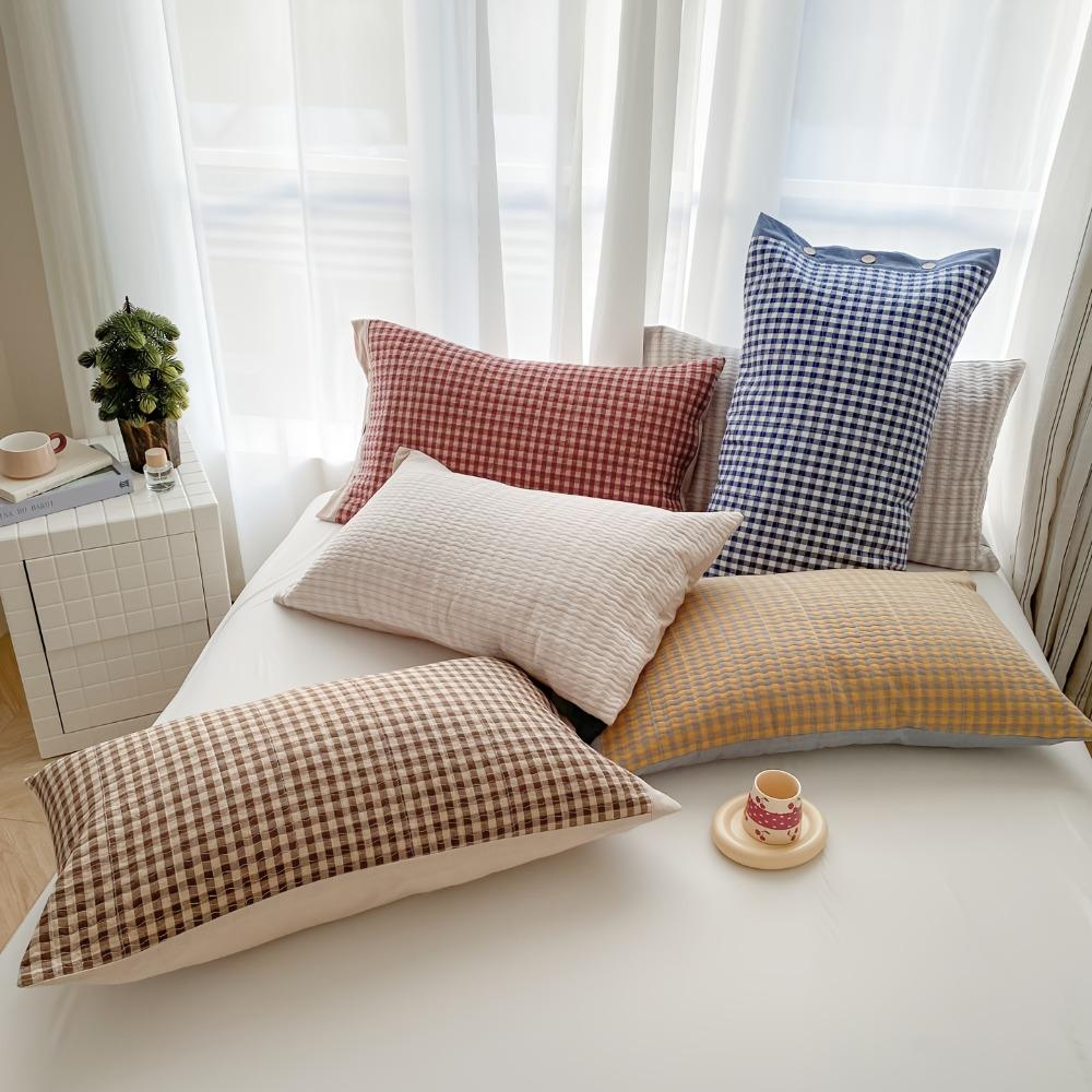 Skin-friendly Pillowslip Pure Cotton Pillow Cover Envelope-style Plaid Pillowcase Dormitory