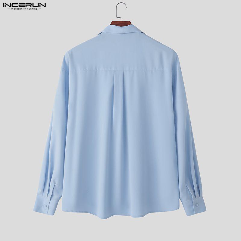 INCERUN Elegant Men Shirts Long Sleeve Button Up Casual Oversized Tops