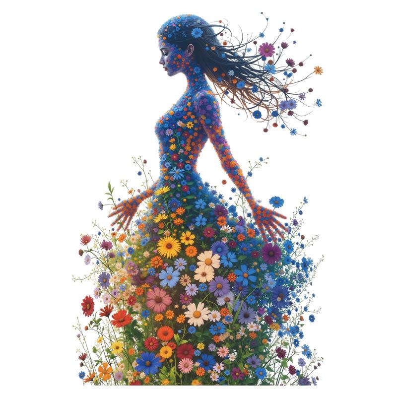 Flower Fairy Wall Sticker Removable Silhouette Decal for Bedroom Living Room Background Home Decor