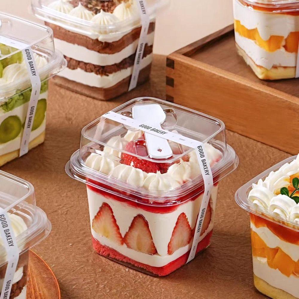 50Pcs Disposable Pudding Cups Square Dessert Boxes for Holding Ice Cream Jelly Yogurt and Mousse