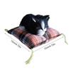 Realistic Sleep Cats Doll Plush Furry Animal Statue with Soft Mat Bed Stuffed Pet Doll for Kids Adults Birthday Gift