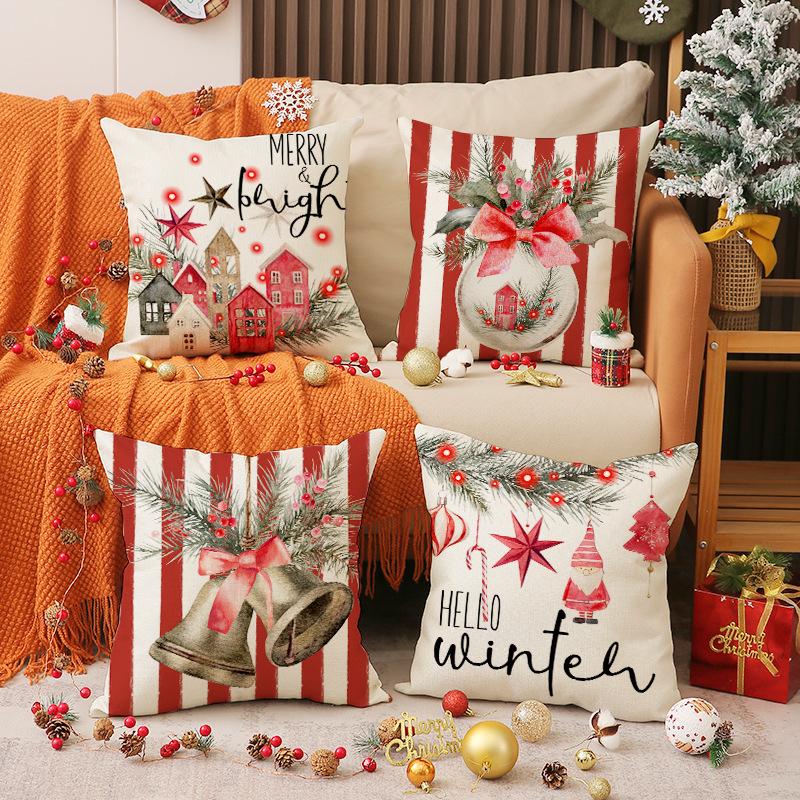 New Christmas Pillow Red Stripe Print Combination Set Pillow Case Indoor Atmosphere Decoration Sofa Cushion