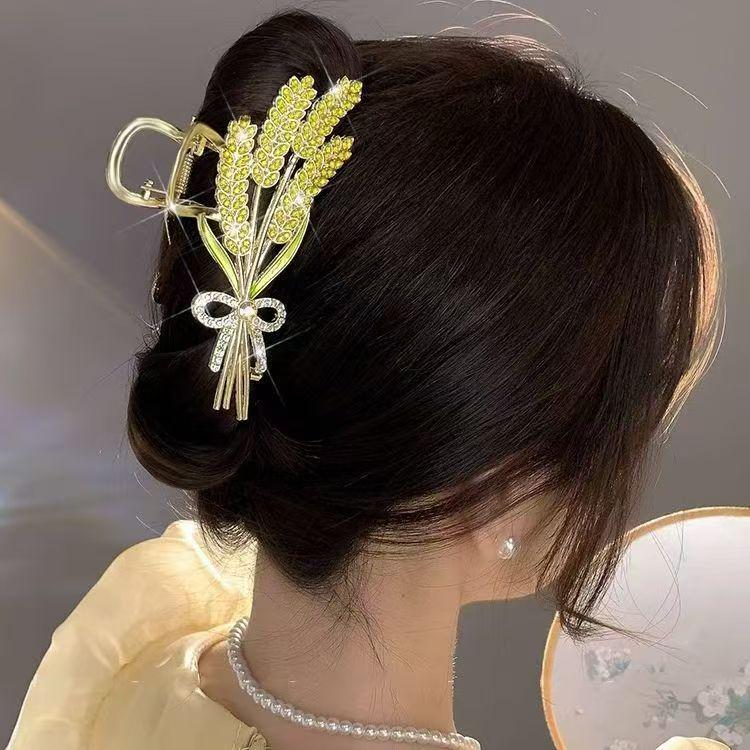 High-Quality Elegant Wheat Ear Hair Clip - Large Metal Claw for Buns