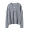 Autumn Winter Women's Solid Cashmere Sweater: Round Neck, Rolled Edge, Slimming Multi-Button Cardigan
