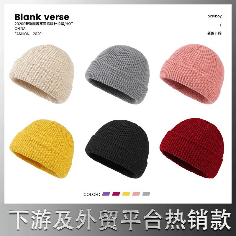 Knitted Hat Women's Winter Warm Melon Fur Hat Wool Hat Thickened Solid Color Versatile Couple Pullover Hat Casual Versatile