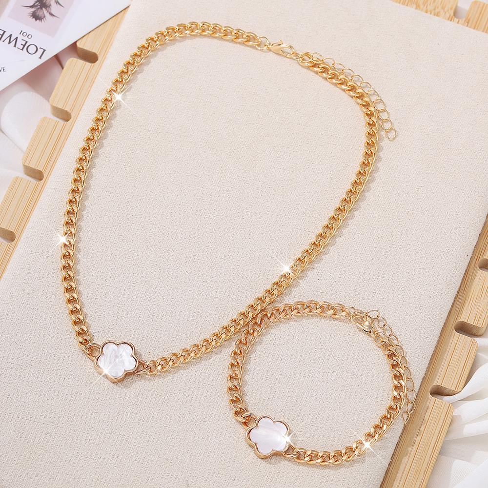 1 Set Mehrfarbige Glücksklee Kette Zirkon Set, Klassisch & Modisch Für Damen, Geeignet Für Party, Dating, Arbeit, Feiertagsbekleidung