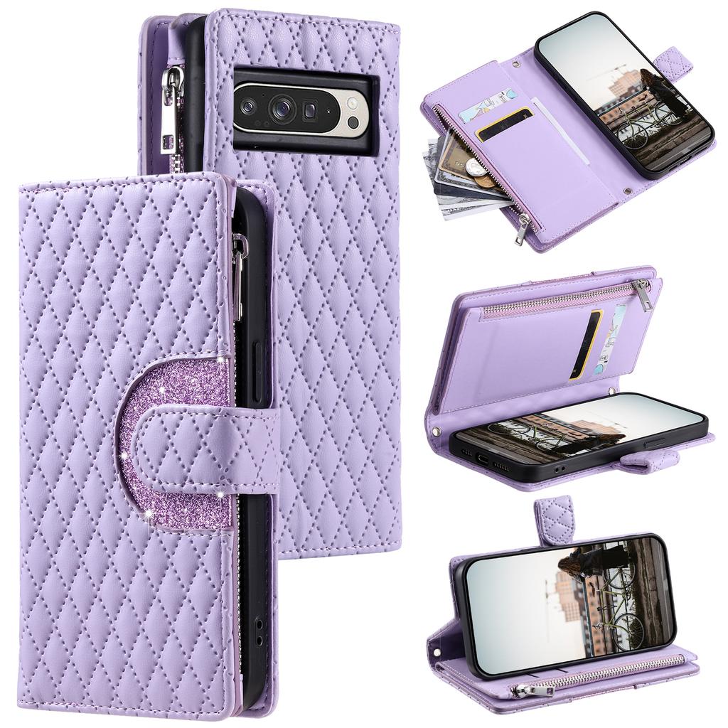 Style 012 for Google Pixel 9 Pro XL Case Zipper Wallet PU Leather Rhombus Grid Phone Cover