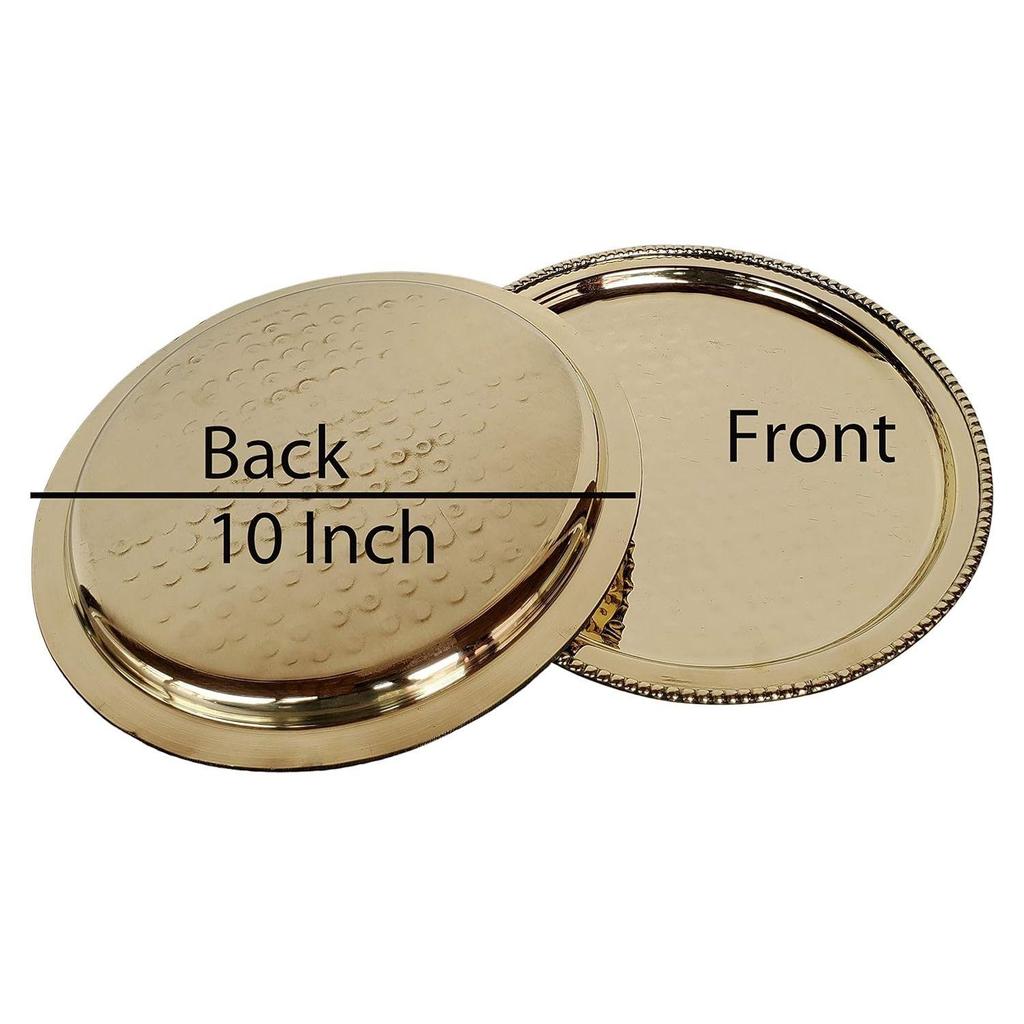 Brass Plate for Pooja, 10 Inch, 1 Piece, (Hammered - Gold)