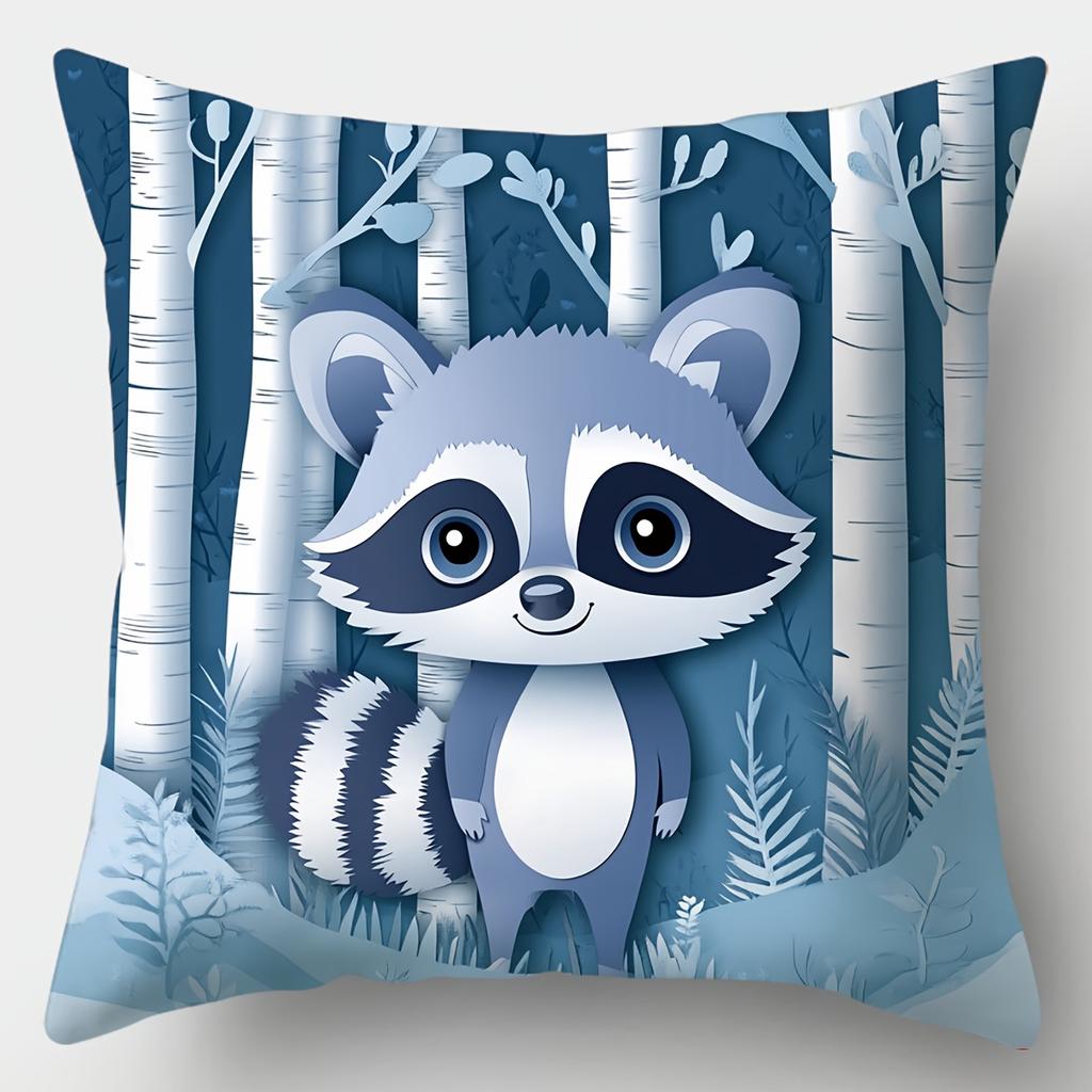 4-piece printed pillowcase set. Cartoon forest animal pattern, suitable for room decoration, living room and sofa decoration