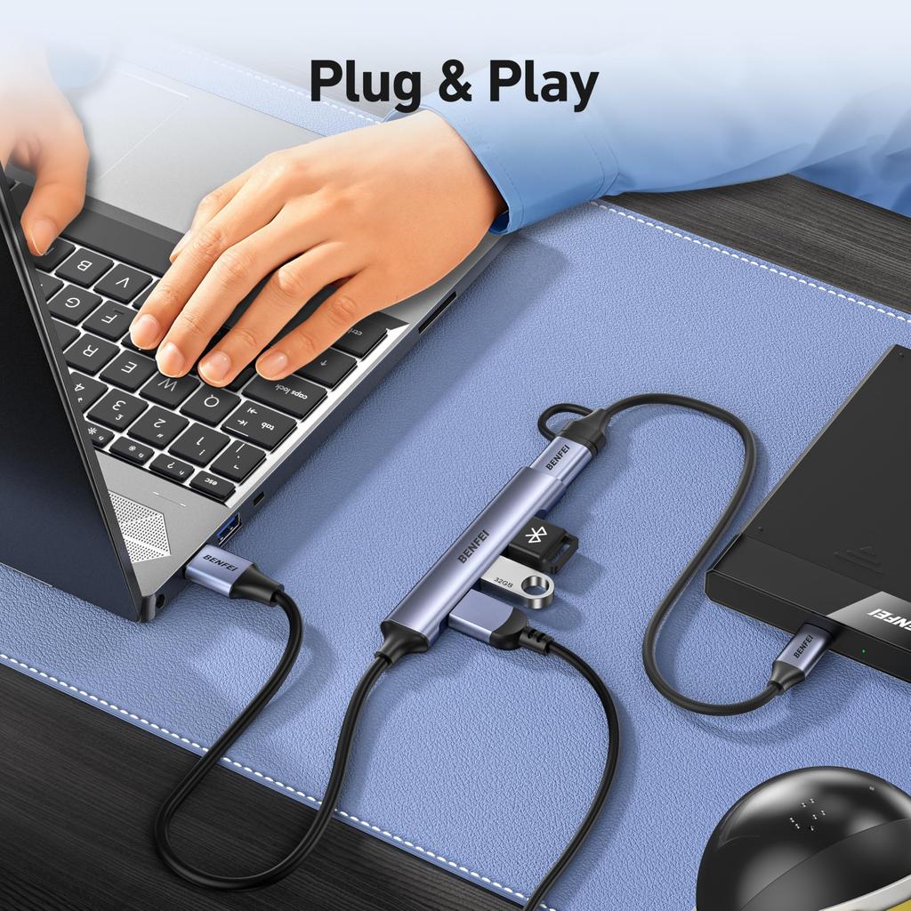 BENFEI USB 1x 10Gbps USB 3x USB for Flash Printer Compatible with PS5 4-Port Hub 3.2 + 2.0 - Mouse, Keyboard, Drive, - Laptop, PC, Xbox,