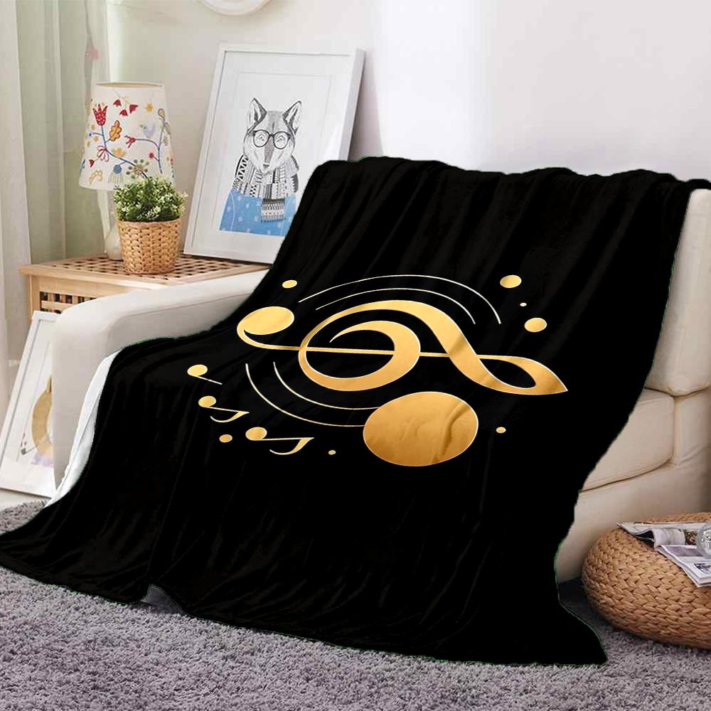 1Pc Golden Music Notes Blanket Soft And Comfortable Casual Warm Camping Travel Christmas Halloween Xmas Gift Em92817