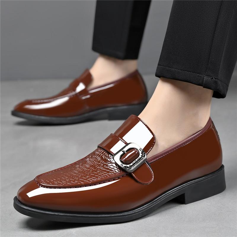 New Black Brown Monk Strap Loafter Men's Glossy Patent Leather Casual Shoes Designer Formal Wedding Dress Homecoming Footwear