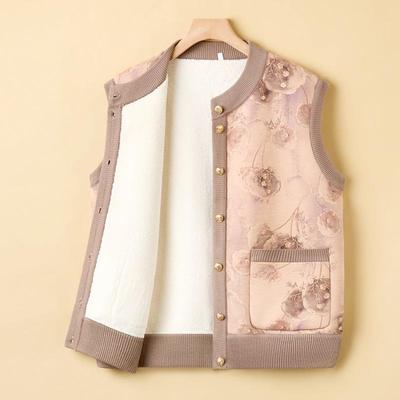 Autumn and Winter Thickened Vest Women's Plus Velvet Printed Vest Jacket