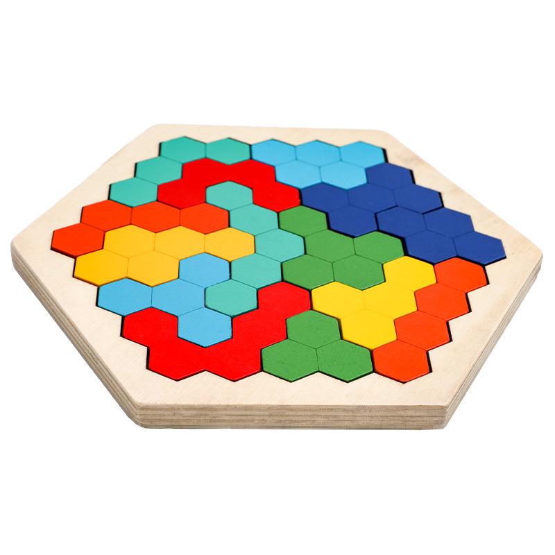 Colorful Wooden Honeycomb Jigsaw Puzzle for Early Childhood Education