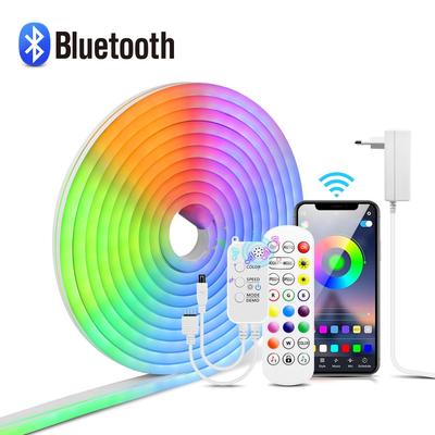 12V Feen-LED-Streifenlicht mit Bluetooth-Fernbedienung, 1-5M RGB-Neonlampenband für Ambilight-Dekorbeleuchtung mit EU- oder US-Adapter