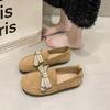 Doudou Women's Shoes 2025 New Flat-bottomed One-pedal Bow Lazy Retro Casual Soft-soled Shoes with Skirt Single Shoes