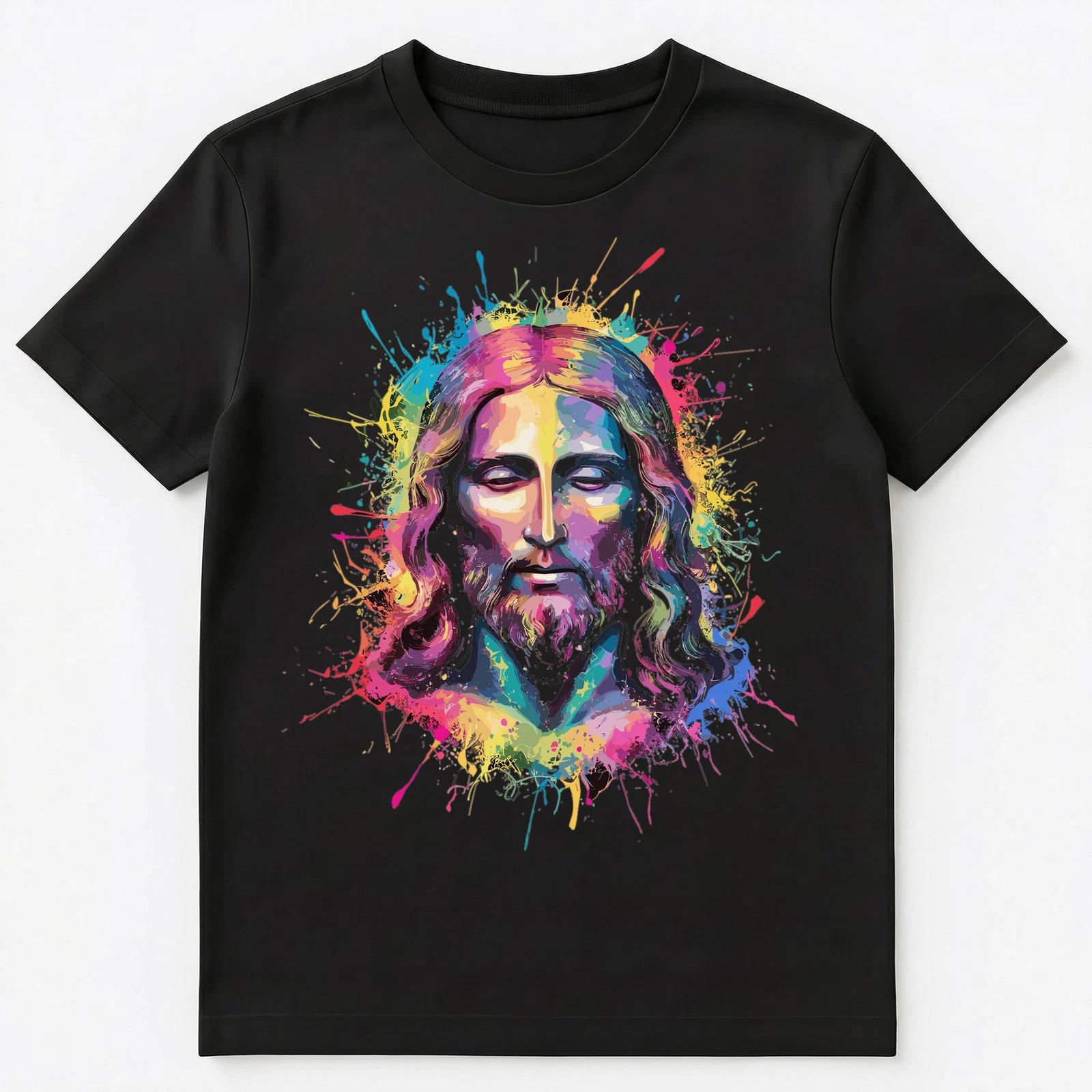 

Colorful Paint Splash Jesus Face Art Graphic Unisex T-Shirt S