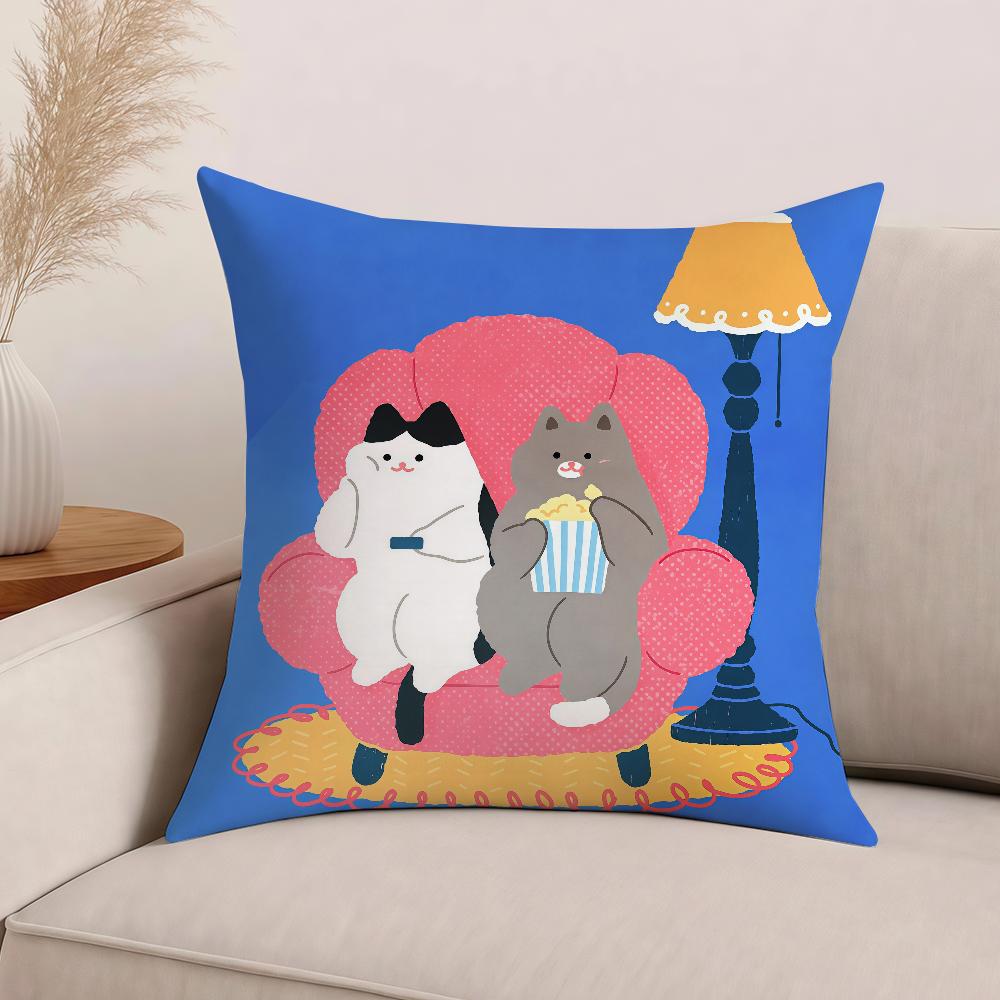 

Cartoon Cat O-orosi.I-illust cute kawaii Pillow Case Office Cushions Suitable For Sofa Car Bedroom Decorative Cushion Cover 12x12Inch