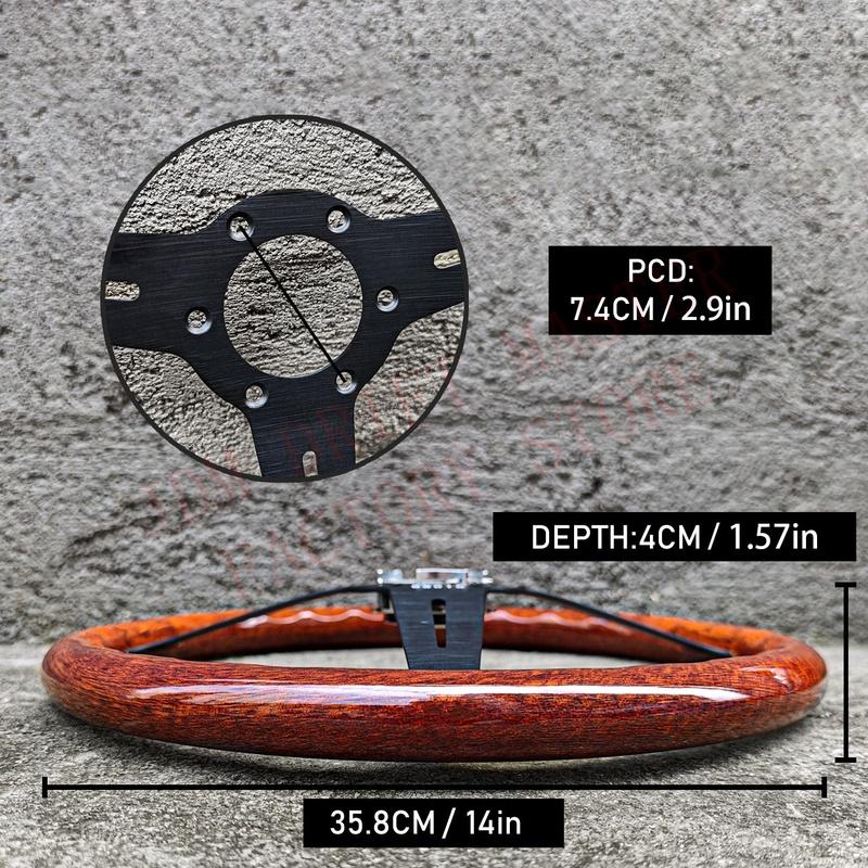 14 Zoll 358mm Klassisches Holzlenkrad Universelles Rennsport-Sportlenkrad 74mm Lochkreis
