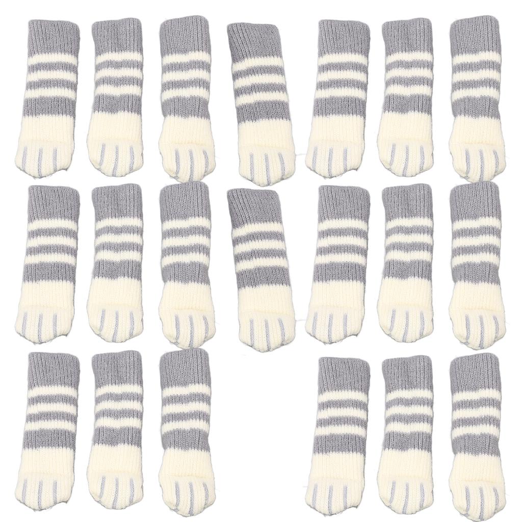 20pcs Cat Paw Furniture Leg Socks Double Thickened Knitting Chair Leg Floor Protectors for Office Home Dark Grey Stripe
