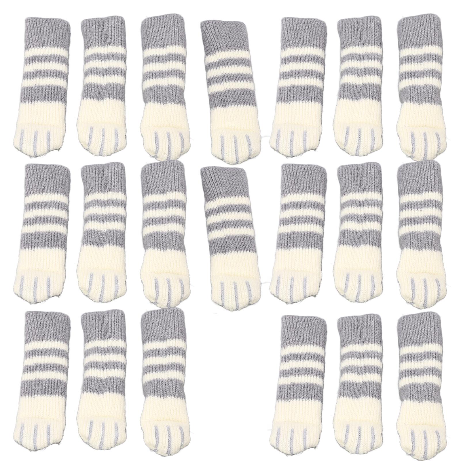 

20pcs Cat Paw Furniture Leg Socks Double Thickened Knitting Chair Leg Floor Protectors for Office Home Dark Grey Stripe