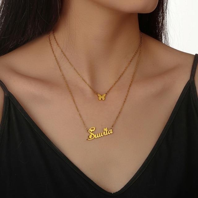 Personalized Stainless For Women Steel Gold Tone Name Letter Initial Pendant Titanium Pendant Necklace Customized JewelryTrendy Pendant