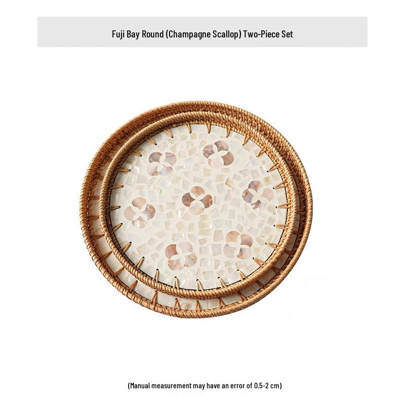 Handmade Rattan Round Light Luxury Tray for Picnic, Fruit, and Candy Storage in the Living Room or Restaurant.