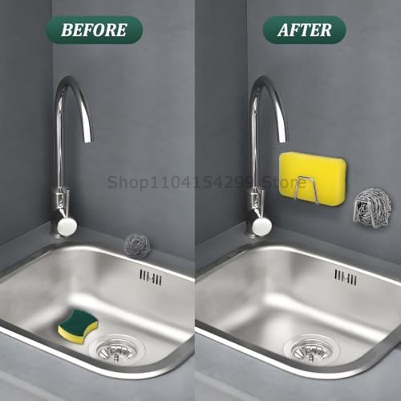 1-5Pcs Kitchen Sink Sponge Rack Drain Storage Holder Self Adhesive Stainless Steel Wire Ba Il Rag Brush Organizer Wall Hooks