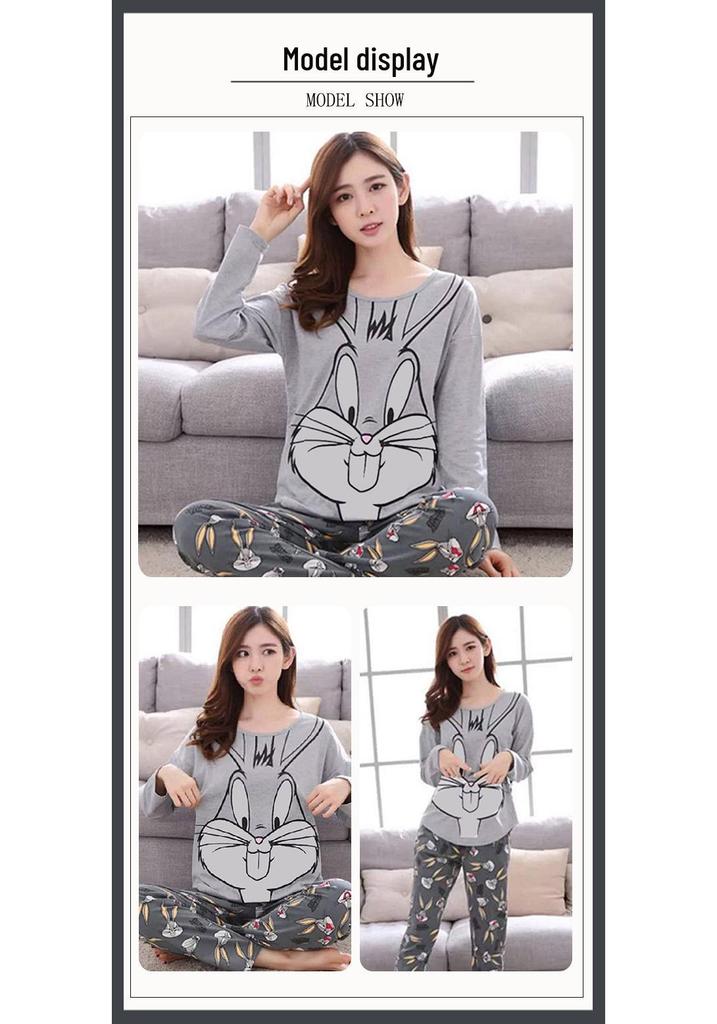 Women's Spring Autumn Long Sleeve Cute Pajama Set - Thin Casual Petite Homewear