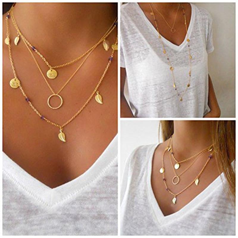 

Sexy Bohemian Multilayer Gold Beads Leaf Ring Chain Chocker Necklace Jewelry