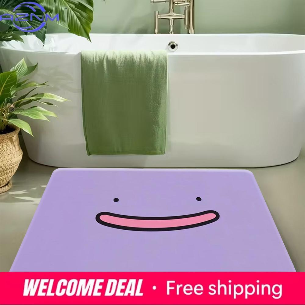 Cute Simple Face Ditto Pokemon Purple Soft Non-Slip Absorbent Home Bathroom Entrance Doormat Floor Rug