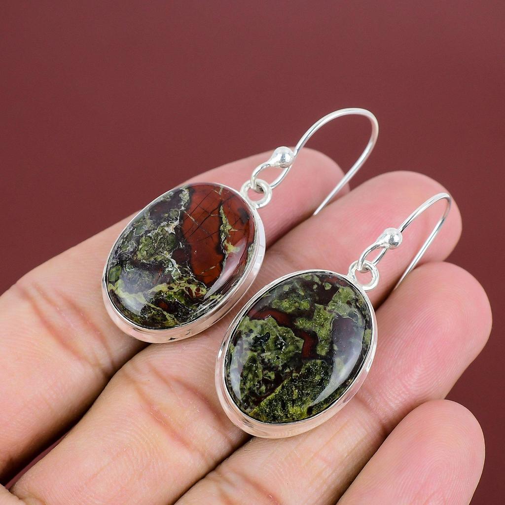 Dragon Bloodstone Earring 925 Sterling Silver Earring Unique Jewelry Handmade Real Gemstone Earring Wonderful Dangle Earrings Gifts For Her