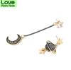 New Arrival Korean Earings Modish Star Moon Fashionable Jewelry Asymmetric Black Long Ear Studs Drop Pendientes Tassel Nuptial Bridal Earings