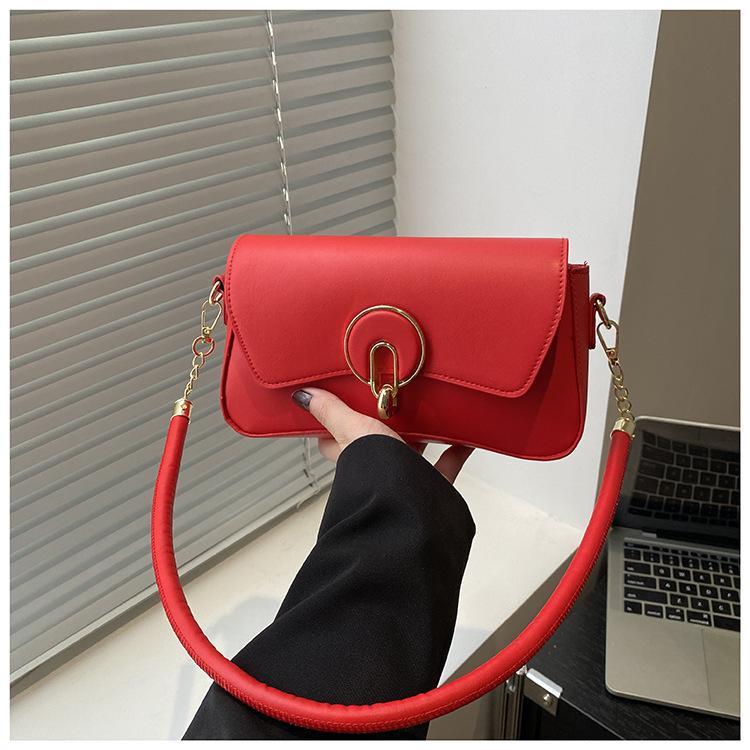 2025 Solid Color Lock Design, Foreign Texture, Fashionable Summer New Trendy Single Shoulder Crossbody Portable Small Square Women's Bag