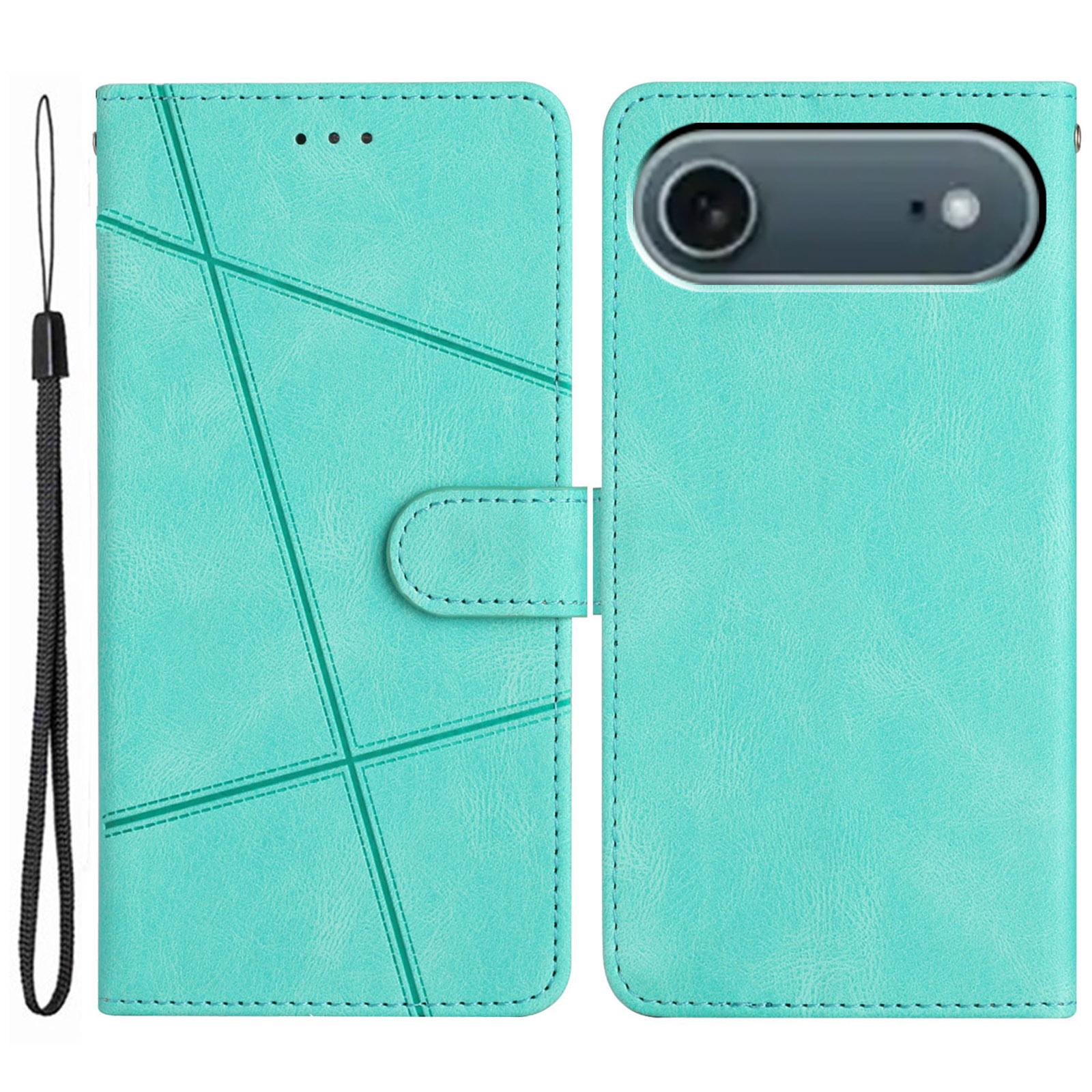 

For iPhone 17 Air Wallet Case Line Imprinted Skin-Touch Leather Flip Phone Cover Green