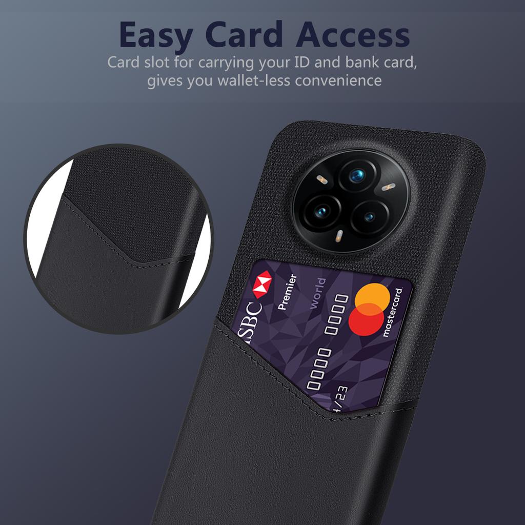 For Realme 14 Pro+ 5G Case PU Leather Cloth Texture Hard PC Phone Cover with Card Holder