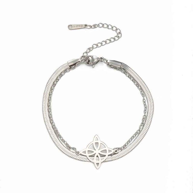 Trendy Adjustable Double Layer Witch Knot Bracelet for Women - Stainless Steel Hand Jewelry