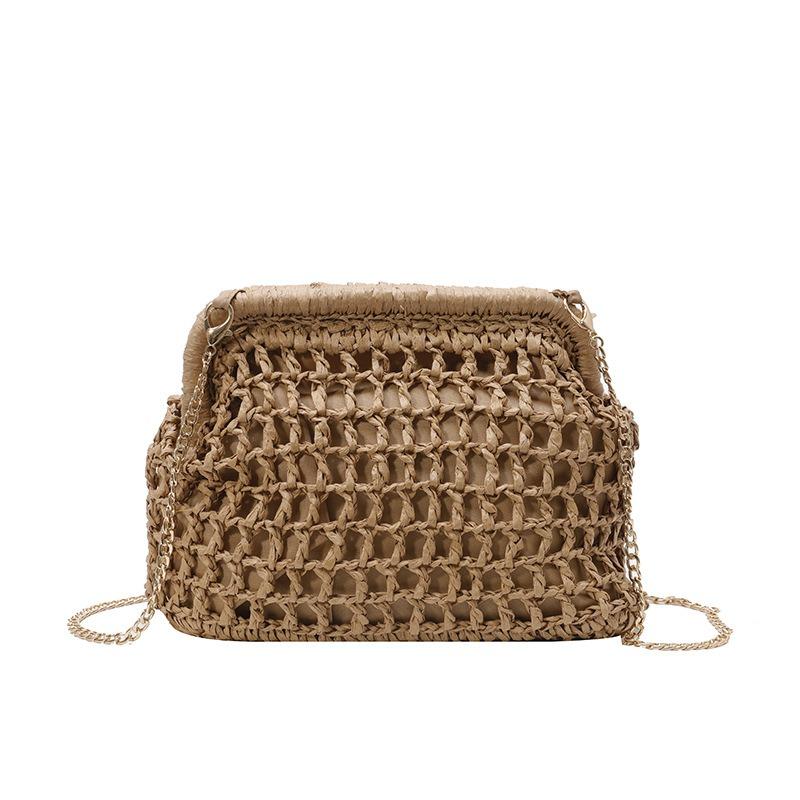 Fashion Beach Bag Shoulder Crossbody Shell Bag Simple Style Women's Versatile Clip Chain Woven Bag