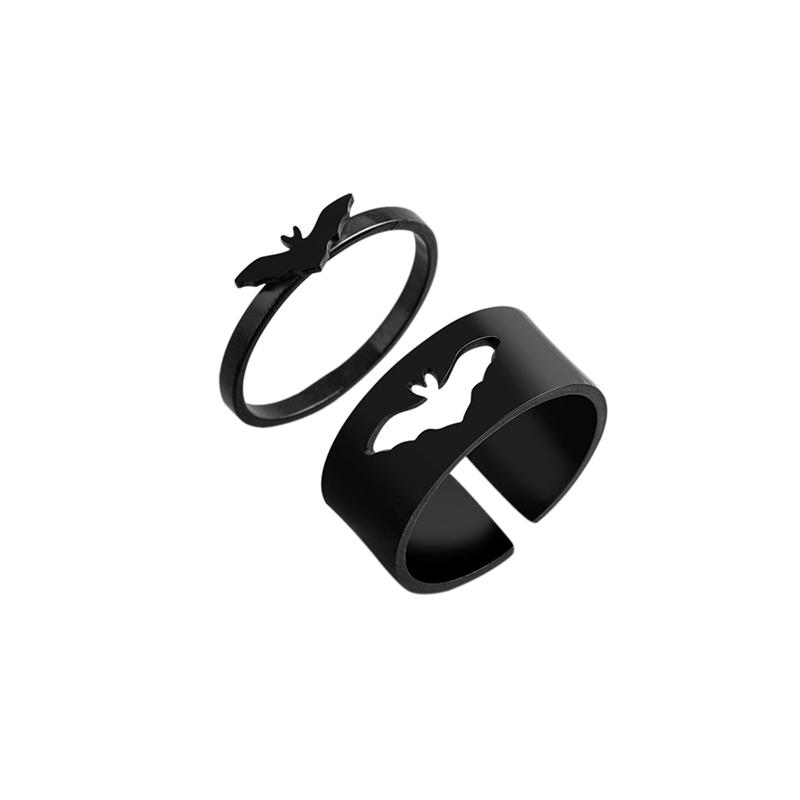 2 Pcs/Set Punk Bat Matching Rings Black Silver Plated Stainless Steel Couple Ring Halloween Jewelry Gifts