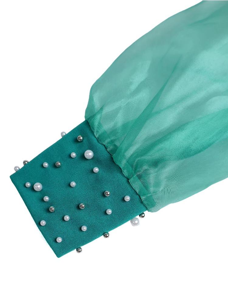 Luxury Guest Wedding Party Dresses Women Elegant V Neck Sheer Tulle Mesh Long Lantern Sleeves Beading Slit Fashionable Gowns