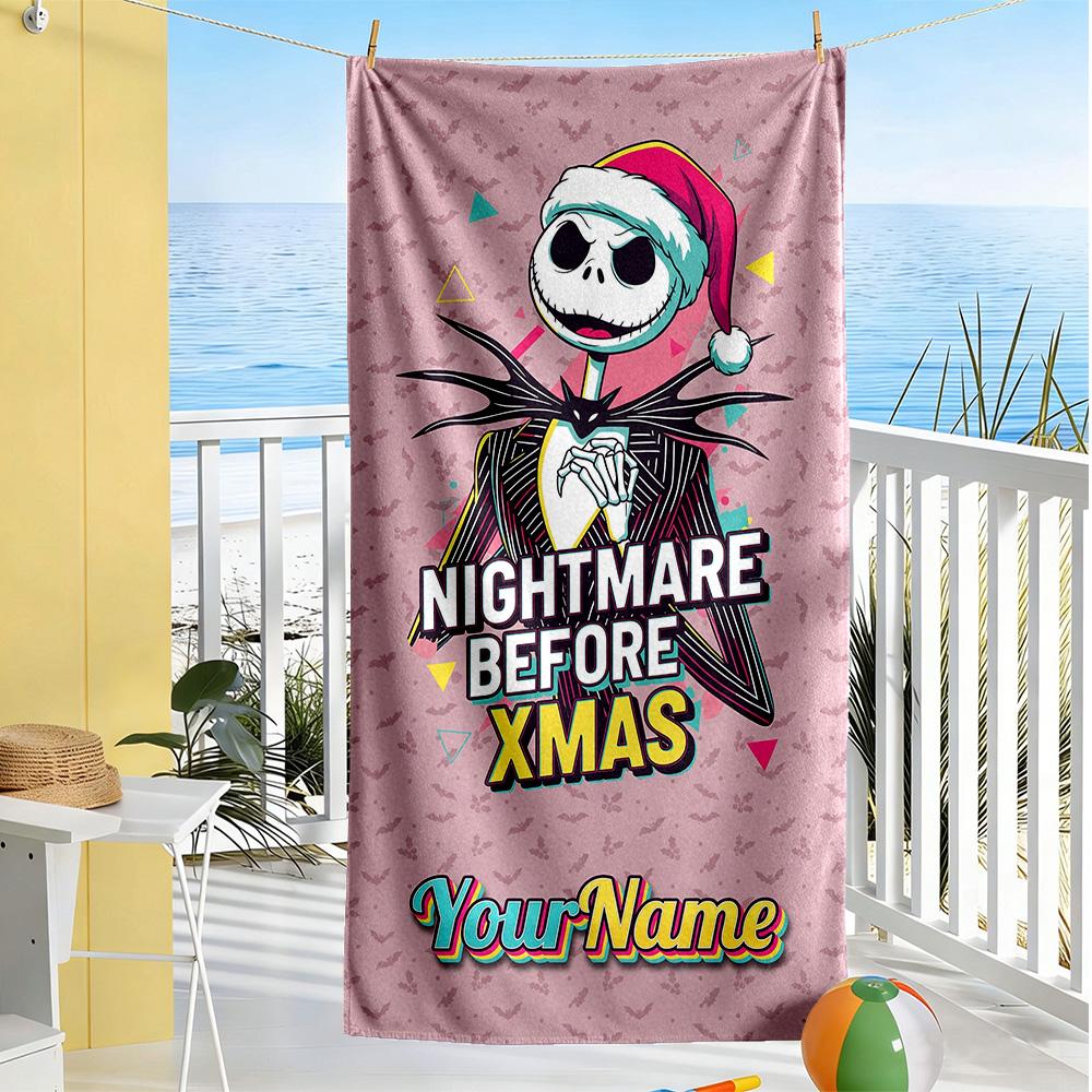 Christmas Nightmare Customized Name Beach Towel High Absorbency & Quick-Dry